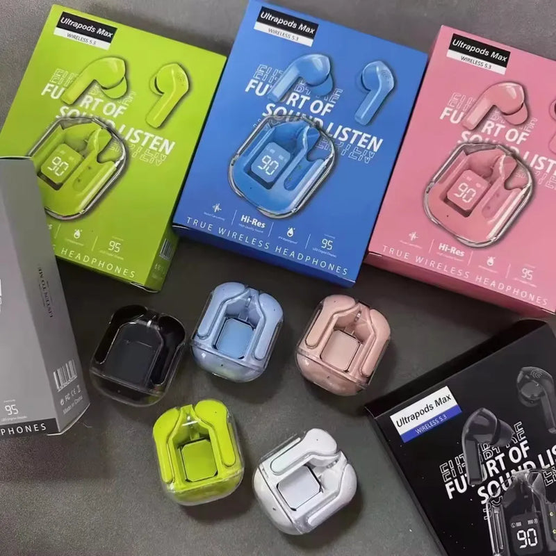Fones de Ouvido Esportivos TWS Air – Bluetooth 5.0 HiFi, Design Transparente, Conforto e Estilo para Treinos e Uso Diário