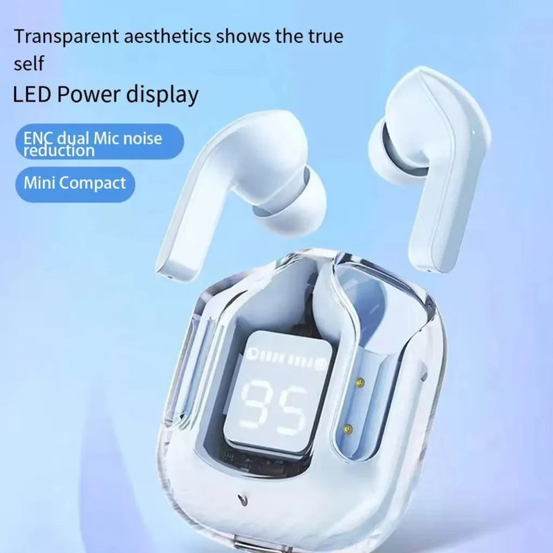 Fones de Ouvido Esportivos TWS Air – Bluetooth 5.0 HiFi, Design Transparente, Conforto e Estilo para Treinos e Uso Diário