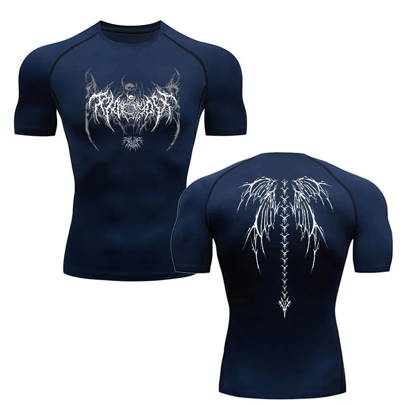Camisa de Compressão Masculina Y2K – Fitness, Academia, Esqueleto, Esporte, Corrida, Rashguard, Secagem Rápida, Manga Curta