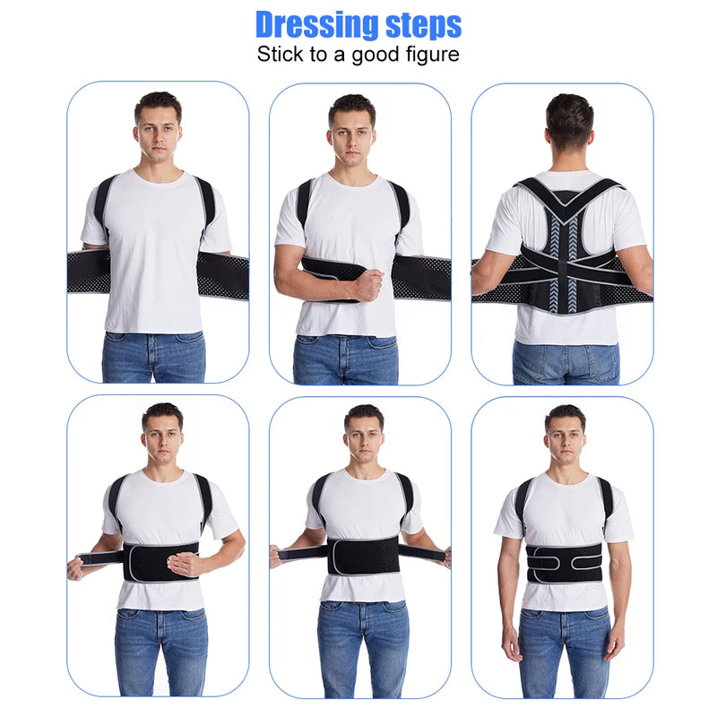 Cinta de Suporte Lombar Ajustável – Correção Postural com Placa para Coluna, Ombros e Postura Reta