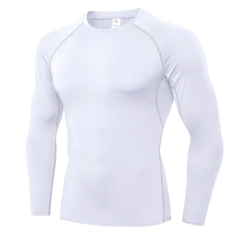 Camiseta de Compressão Masculina – Manga Longa, Secagem Rápida e Respirável, Ideal para Treino, Corrida e Academia