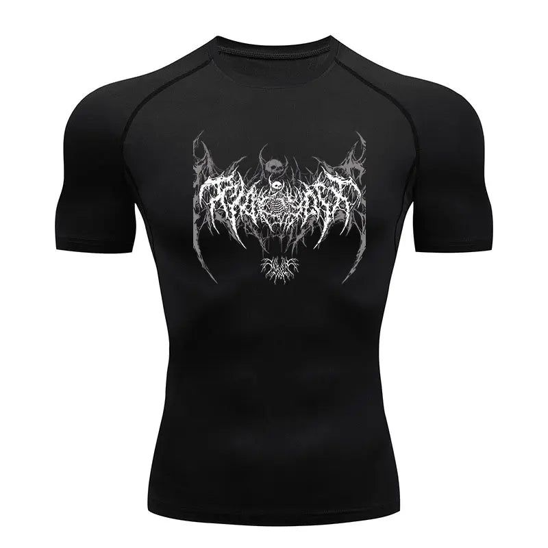 Camisa de Compressão Masculina Y2K – Fitness, Academia, Esqueleto, Esporte, Corrida, Rashguard, Secagem Rápida, Manga Curta