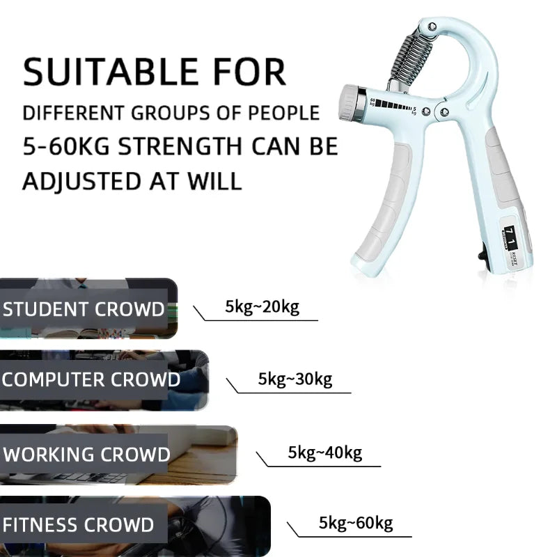 HandGrip Ajustável 5-60 kg com Contador, Treinador para Antebraço e Construção Muscular.