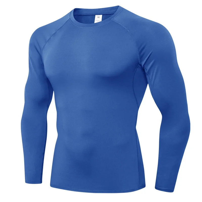 Camiseta de Compressão Masculina – Manga Longa, Secagem Rápida e Respirável, Ideal para Treino, Corrida e Academia