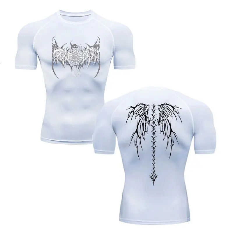 Camisa de Compressão Masculina Y2K – Fitness, Academia, Esqueleto, Esporte, Corrida, Rashguard, Secagem Rápida, Manga Curta