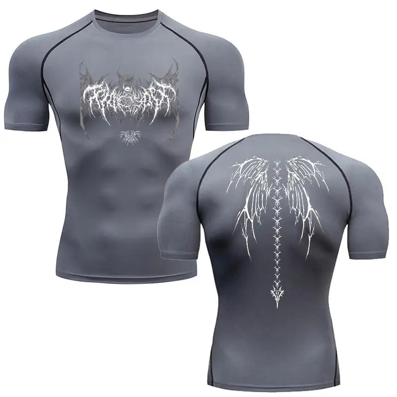Camisa de Compressão Masculina Y2K – Fitness, Academia, Esqueleto, Esporte, Corrida, Rashguard, Secagem Rápida, Manga Curta