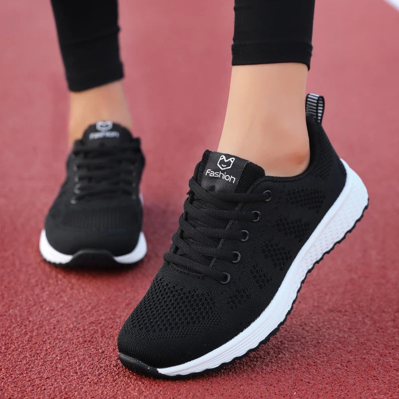Tênis Casuais Femininos – Respiráveis, com Cadarço e Solado Plataforma, Ideais para Caminhada e Estilo Diário