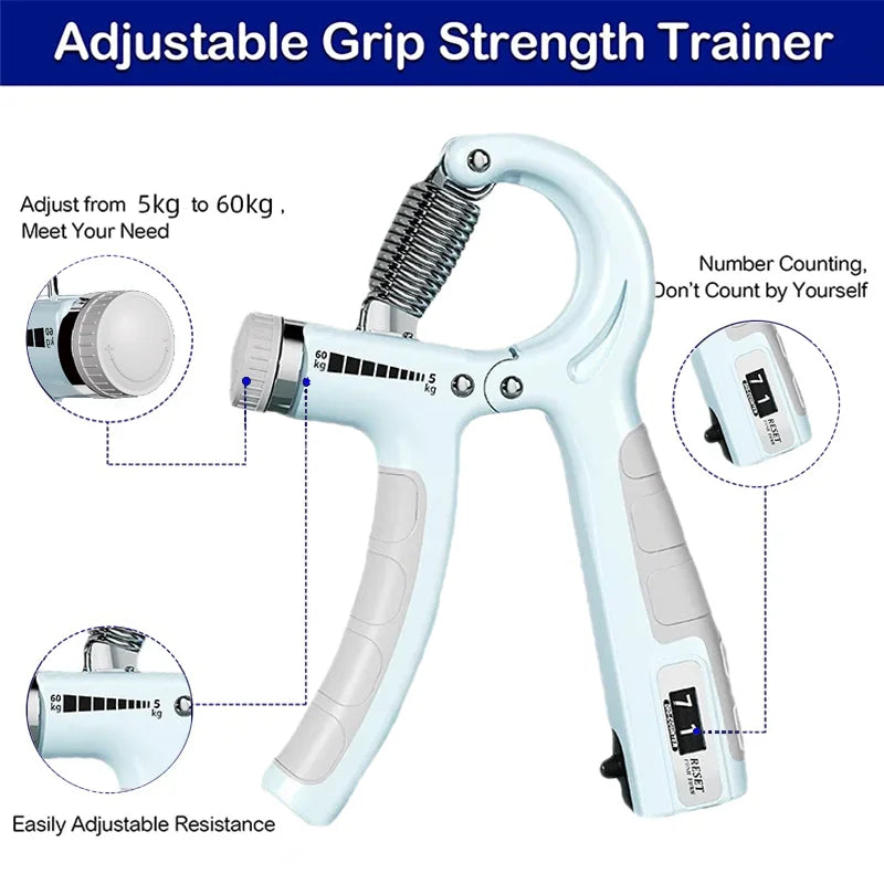 HandGrip Ajustável 5-60 kg com Contador, Treinador para Antebraço e Construção Muscular.