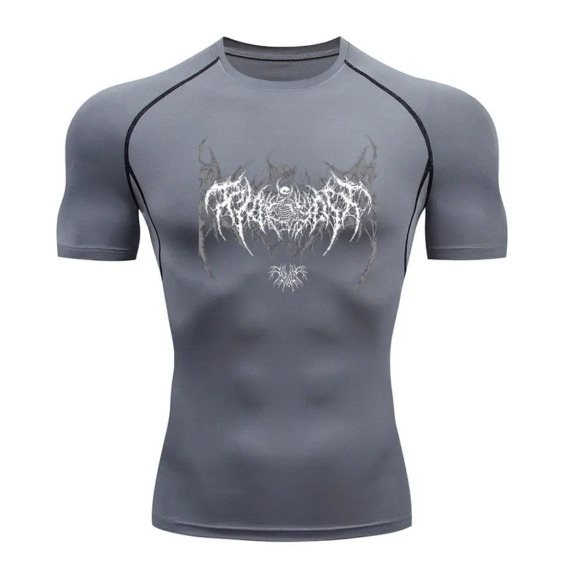 Camisa de Compressão Masculina Y2K – Fitness, Academia, Esqueleto, Esporte, Corrida, Rashguard, Secagem Rápida, Manga Curta