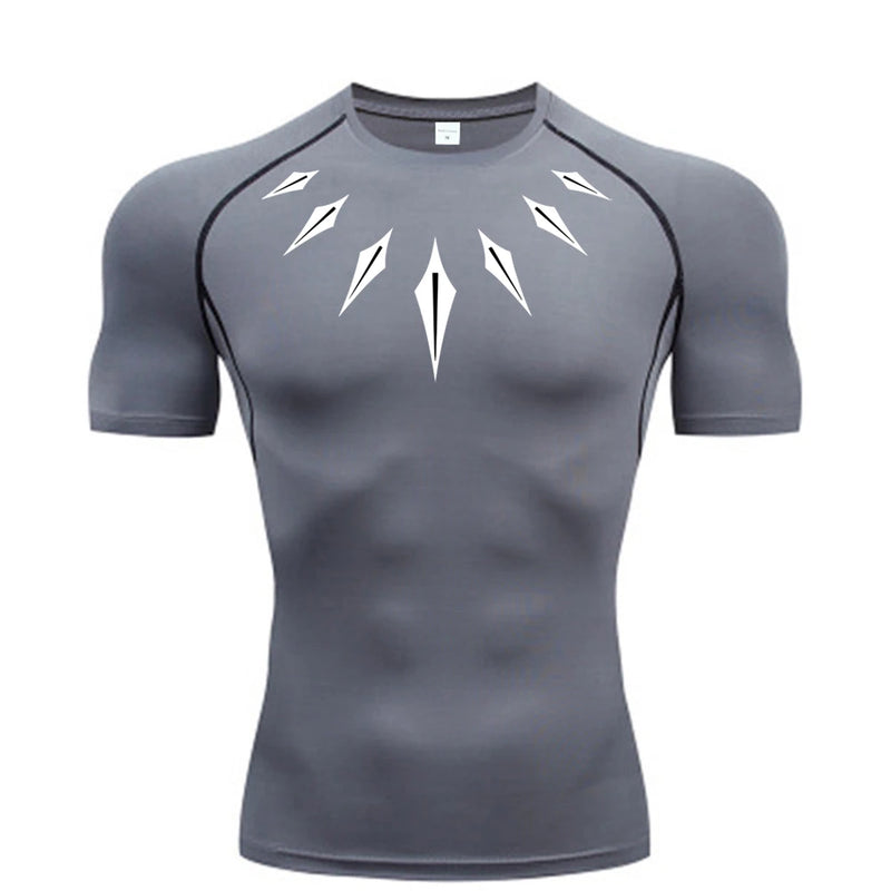 Camiseta de Compressão Masculina [PANTERA NEGRA] – Fitness, Esportiva, Justa, Secagem Rápida, Ideal para Academia, Corrida e Treino