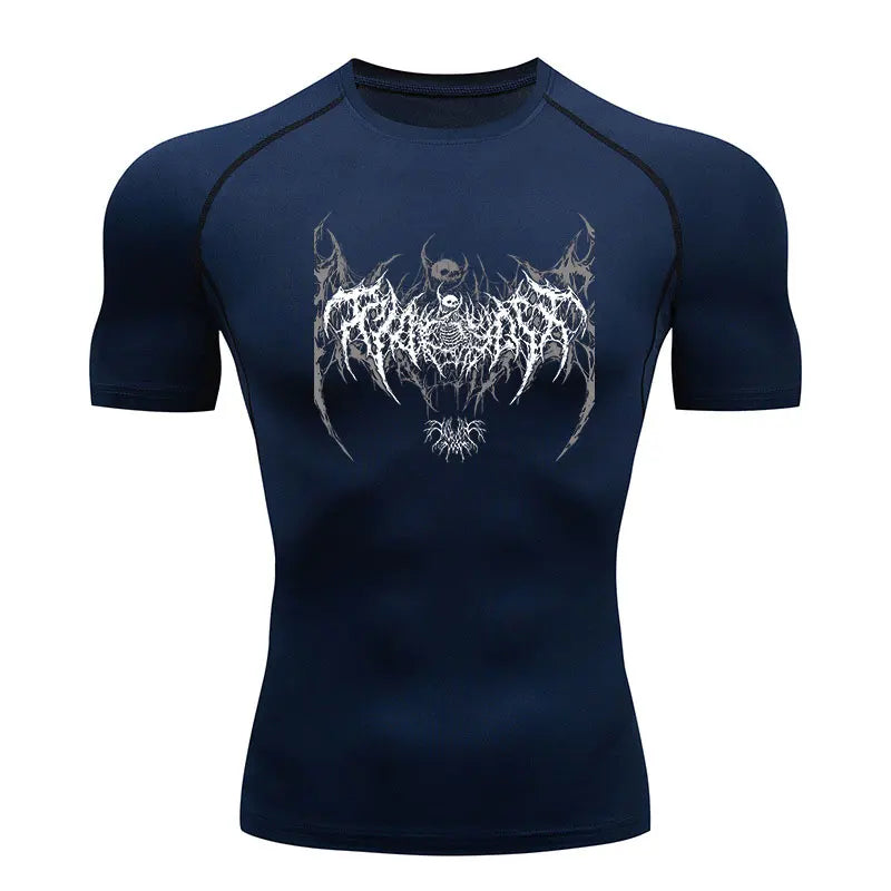 Camisa de Compressão Masculina Y2K – Fitness, Academia, Esqueleto, Esporte, Corrida, Rashguard, Secagem Rápida, Manga Curta
