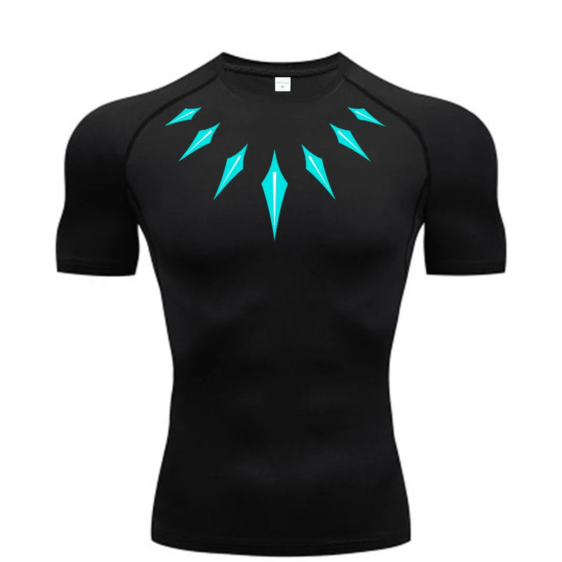 Camiseta de Compressão Masculina [PANTERA NEGRA] – Fitness, Esportiva, Justa, Secagem Rápida, Ideal para Academia, Corrida e Treino
