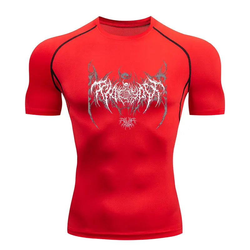 Camisa de Compressão Masculina Y2K – Fitness, Academia, Esqueleto, Esporte, Corrida, Rashguard, Secagem Rápida, Manga Curta