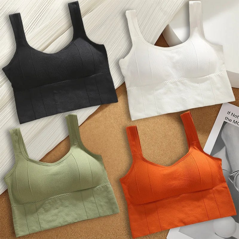 Top Esportivo Feminino Sem Costura – Conforto e Suporte, Anti-Suor, Push-Up, Ideal para Treino e Academia, Opções de Kit com 1/2/4 Peças