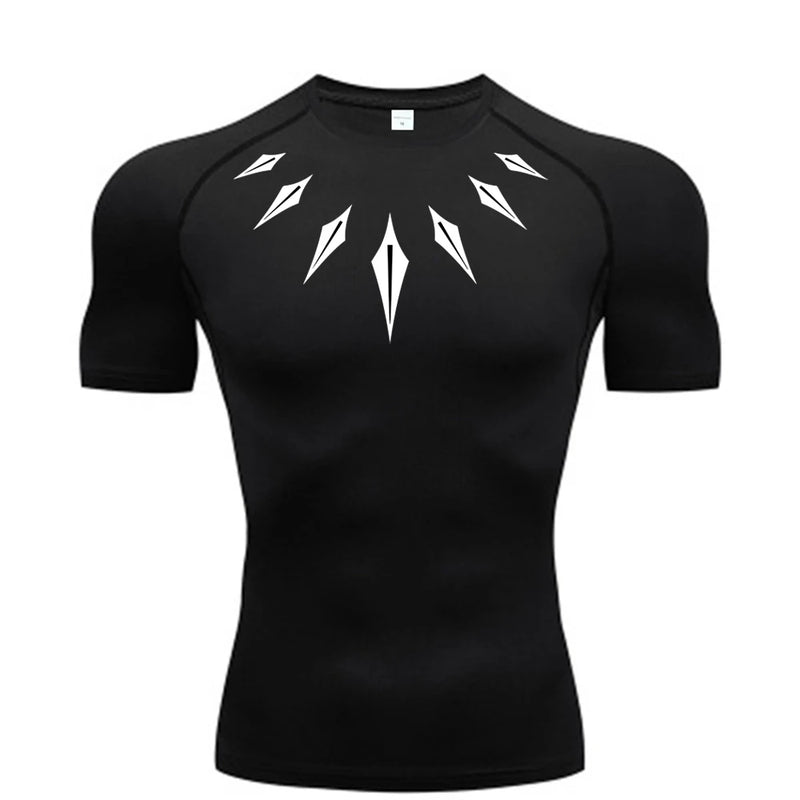Camiseta de Compressão Masculina [PANTERA NEGRA] – Fitness, Esportiva, Justa, Secagem Rápida, Ideal para Academia, Corrida e Treino