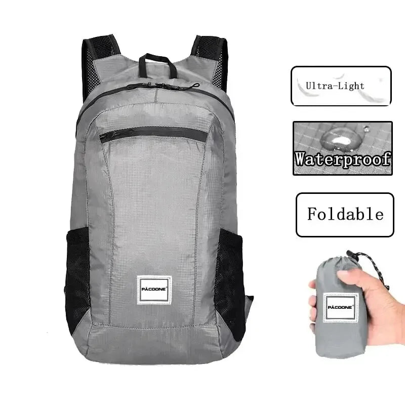 Mochila Dobrável 20L para Caminhadas e Viagens – Leve, Portátil e Impermeável, Ideal para Homens e Mulheres.