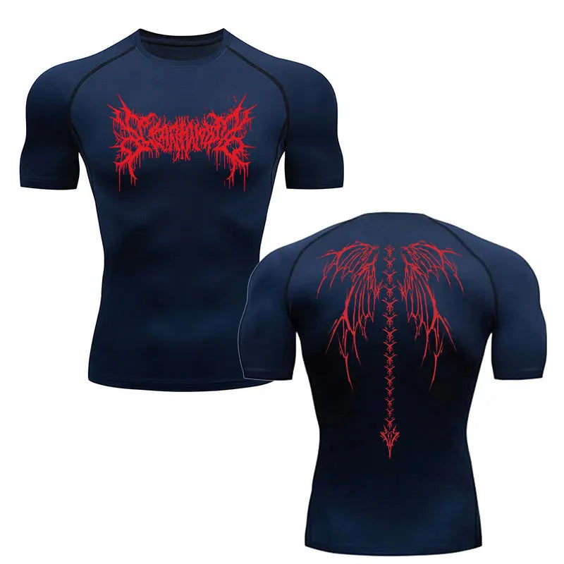 Camisa de Compressão Masculina Y2K – Fitness, Academia, Esqueleto, Esporte, Corrida, Rashguard, Secagem Rápida, Manga Curta