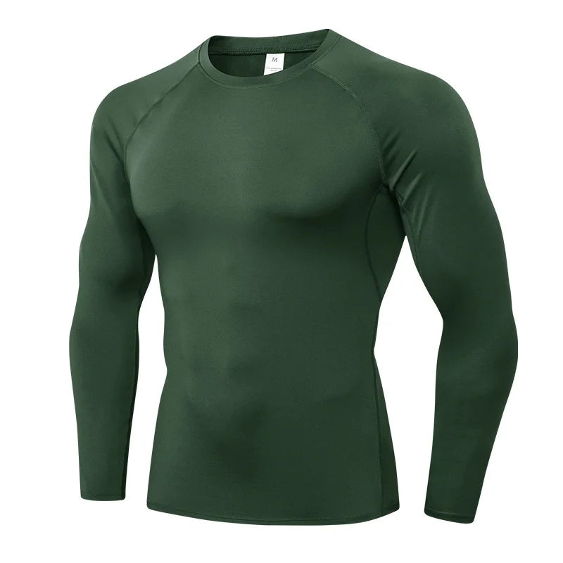 Camiseta de Compressão Masculina – Manga Longa, Secagem Rápida e Respirável, Ideal para Treino, Corrida e Academia