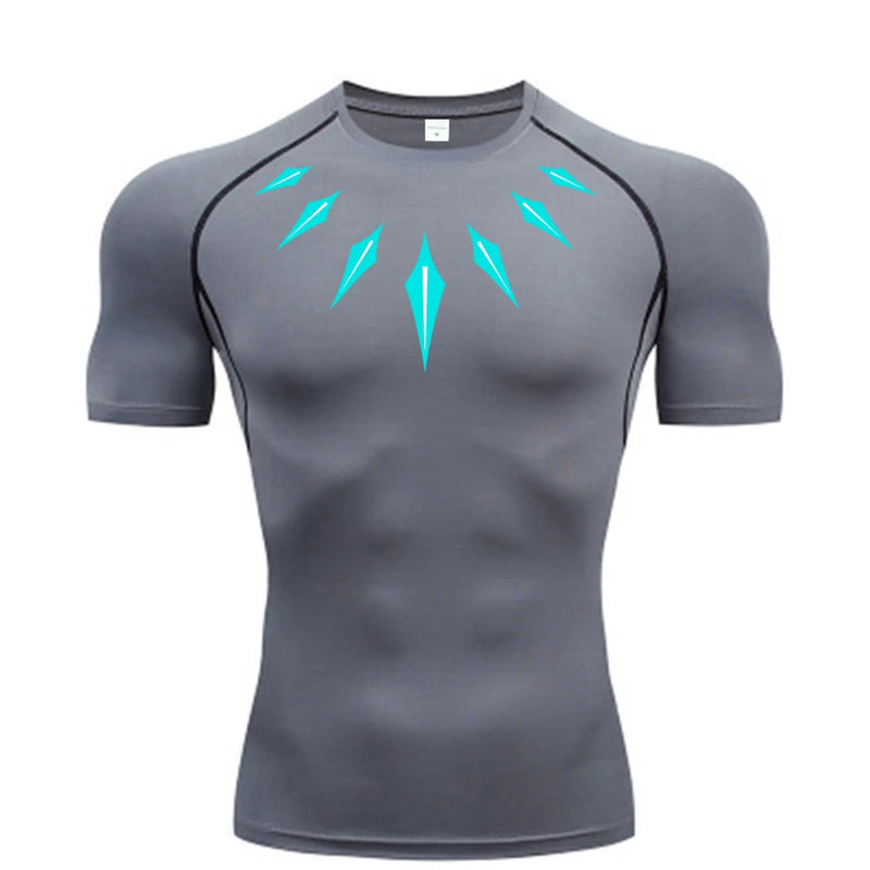 Camiseta de Compressão Masculina [PANTERA NEGRA] – Fitness, Esportiva, Justa, Secagem Rápida, Ideal para Academia, Corrida e Treino