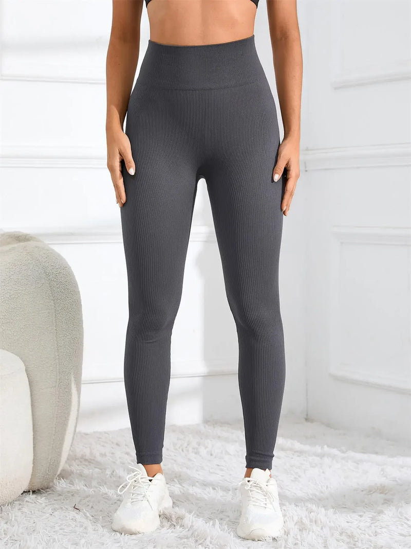 Leggings de Ioga Sem Costura – Cintura Alta, Caneladas, Fitness, Academia e Moda Casual