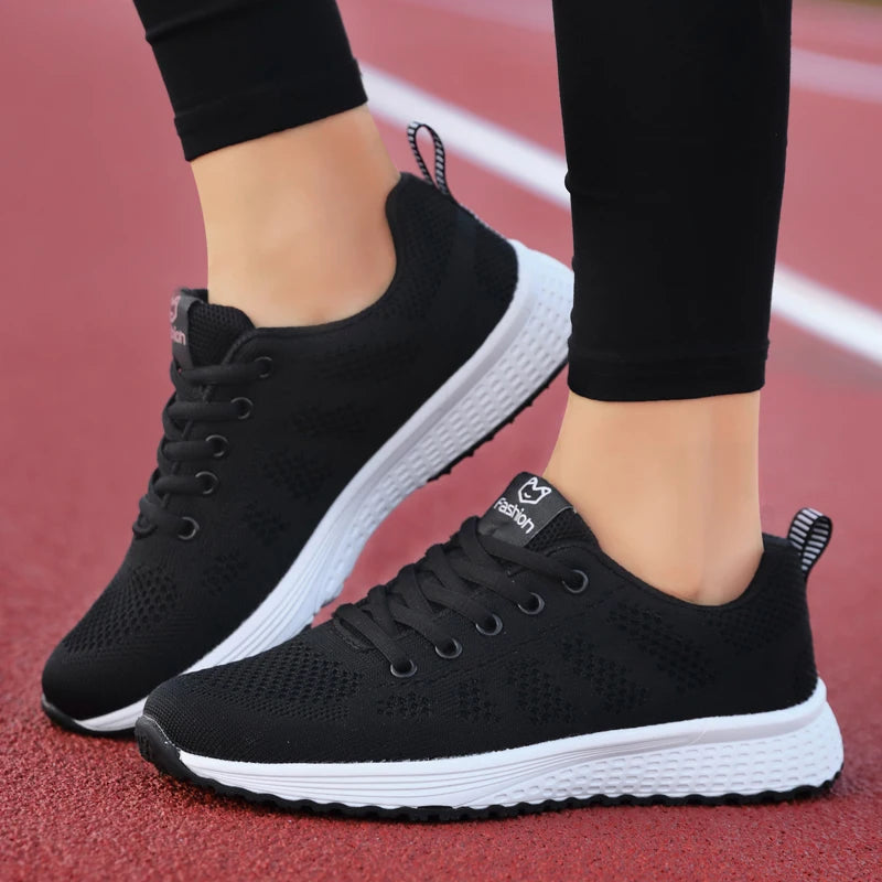 Tênis Casuais Femininos – Respiráveis, com Cadarço e Solado Plataforma, Ideais para Caminhada e Estilo Diário