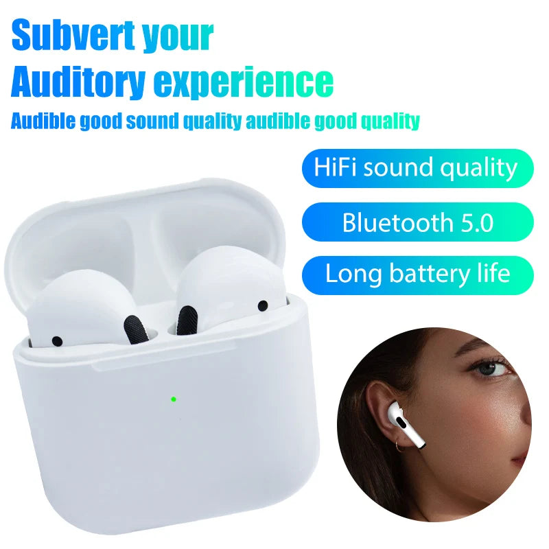 Fones de ouvido sem fio Pro 4 TWS Fone de ouvido único Bluetooth-compatível 5.0 Fone de ouvido à prova d'água com microfone para Xiaomi iPhone Pro4 Fone de ouvido