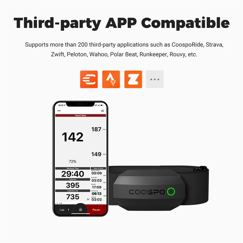COOSPO H808S Sensor de frequência cardíaca, Modo duplo, ANT Bluetooth, com cinta peitoral