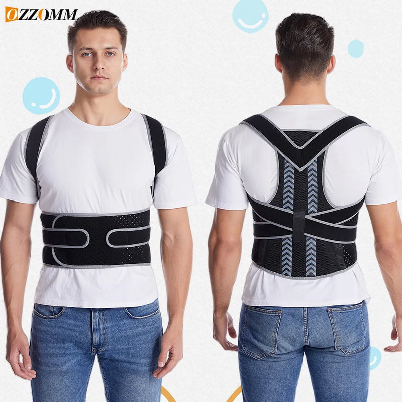 Cinta de Suporte Lombar Ajustável – Correção Postural com Placa para Coluna, Ombros e Postura Reta