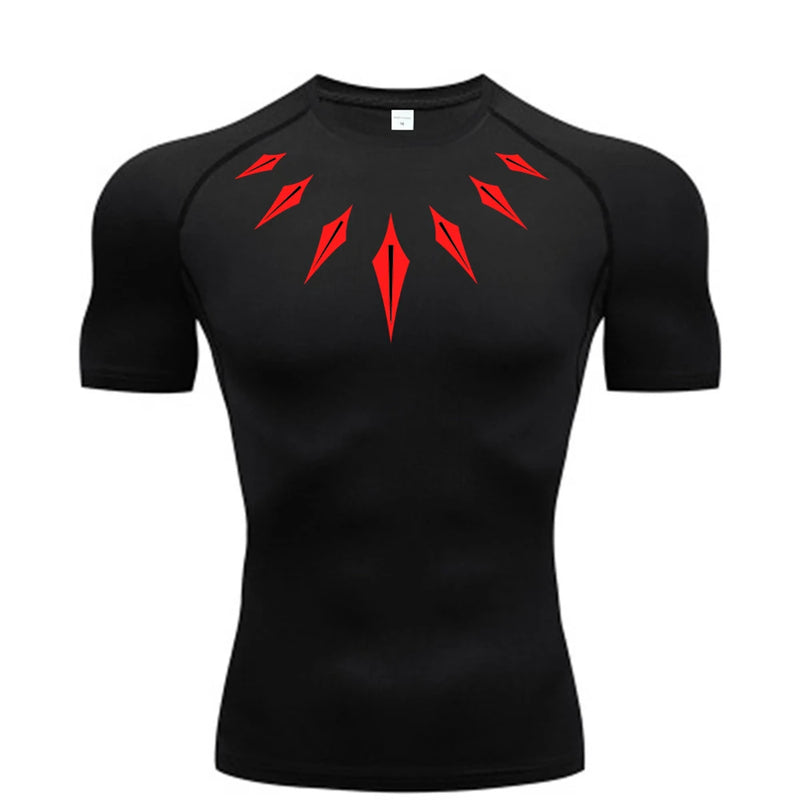 Camiseta de Compressão Masculina [PANTERA NEGRA] – Fitness, Esportiva, Justa, Secagem Rápida, Ideal para Academia, Corrida e Treino