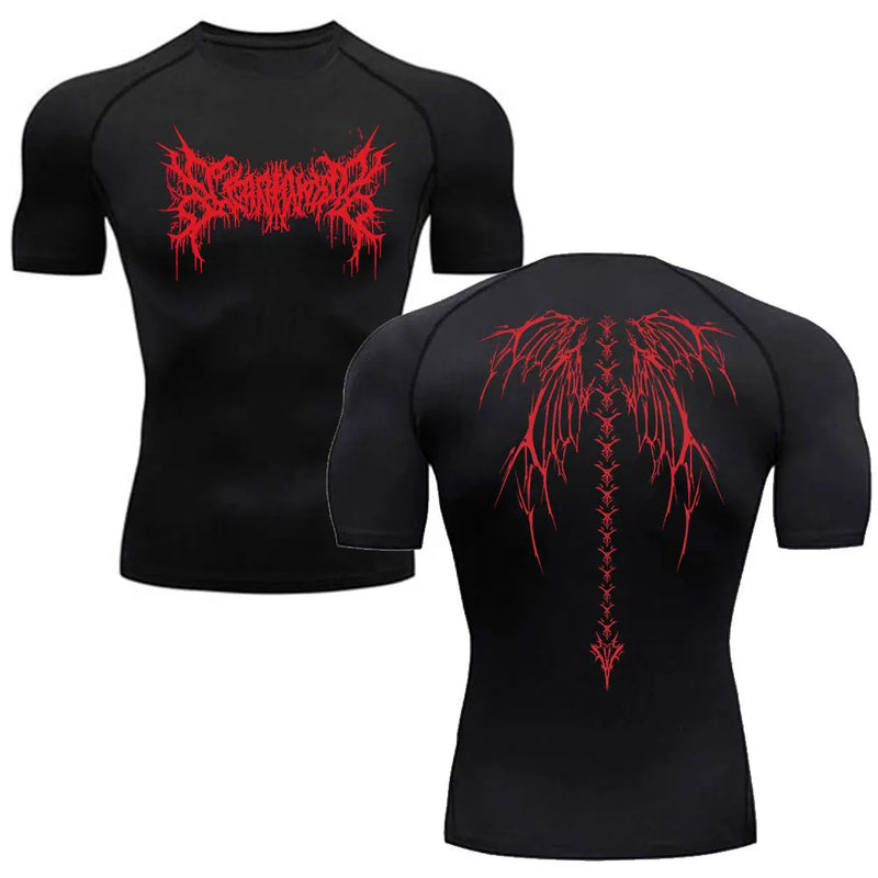 Camisa de Compressão Masculina Y2K – Fitness, Academia, Esqueleto, Esporte, Corrida, Rashguard, Secagem Rápida, Manga Curta